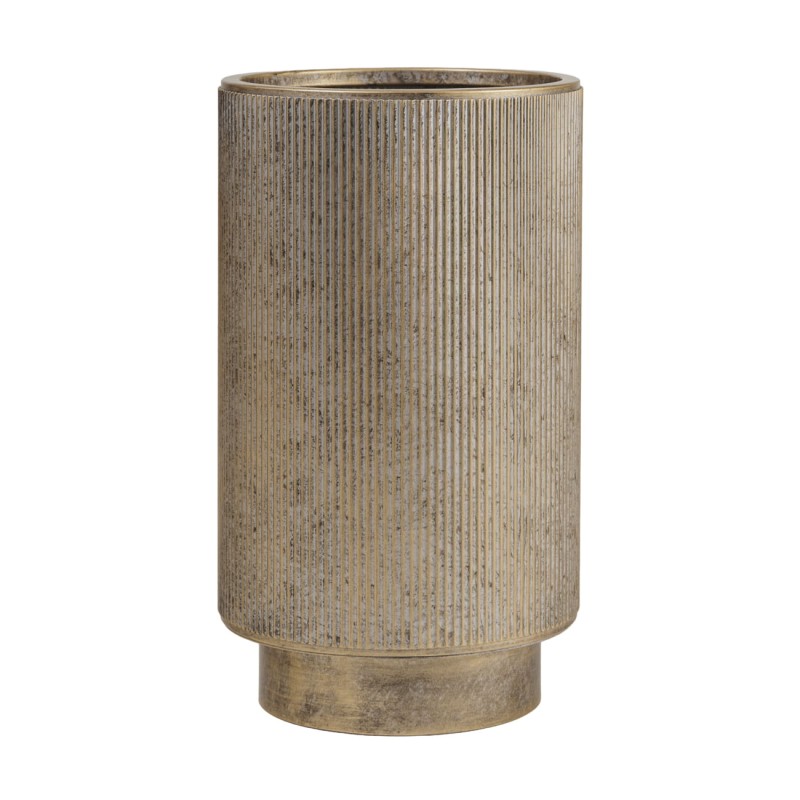Set of three Primrose iron planters in antique gold, 60 cm tall. Stylish decorative planters for indoor and outdoor spaces with a timeless look.
