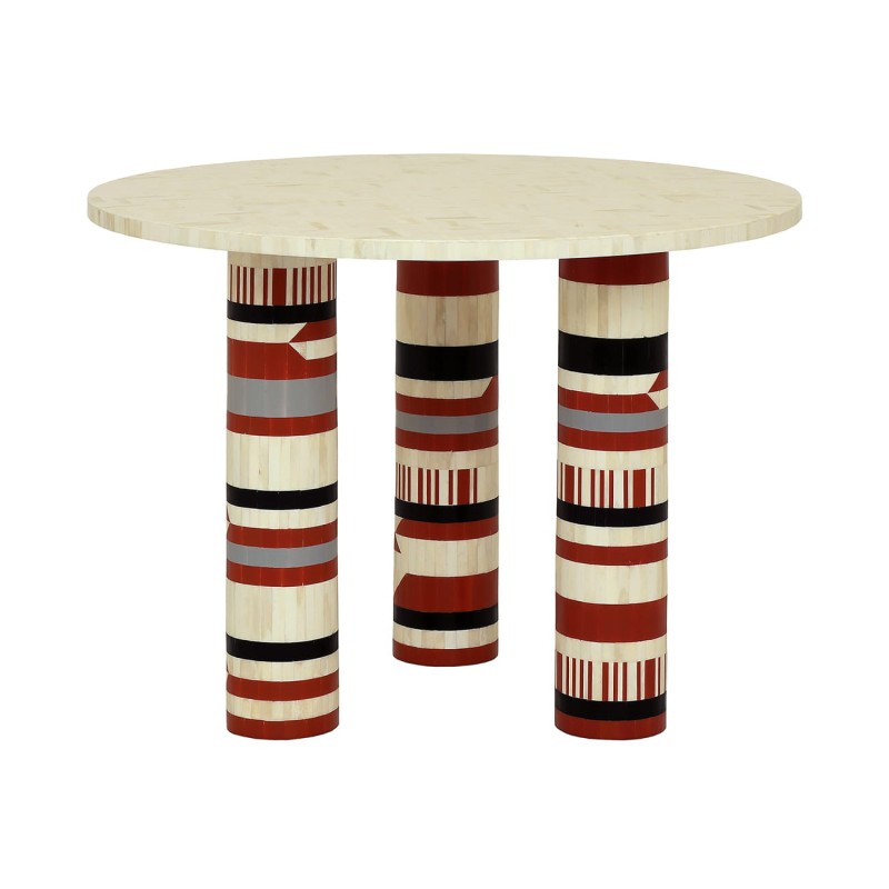 Coco round dining table 90 cm with colourful bone inlay. Stylish designer table for modern dining rooms.