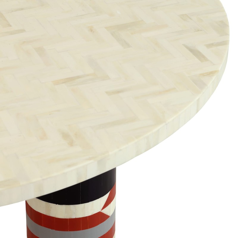 Coco round dining table 90 cm with colourful bone inlay. Stylish designer table for modern dining rooms.