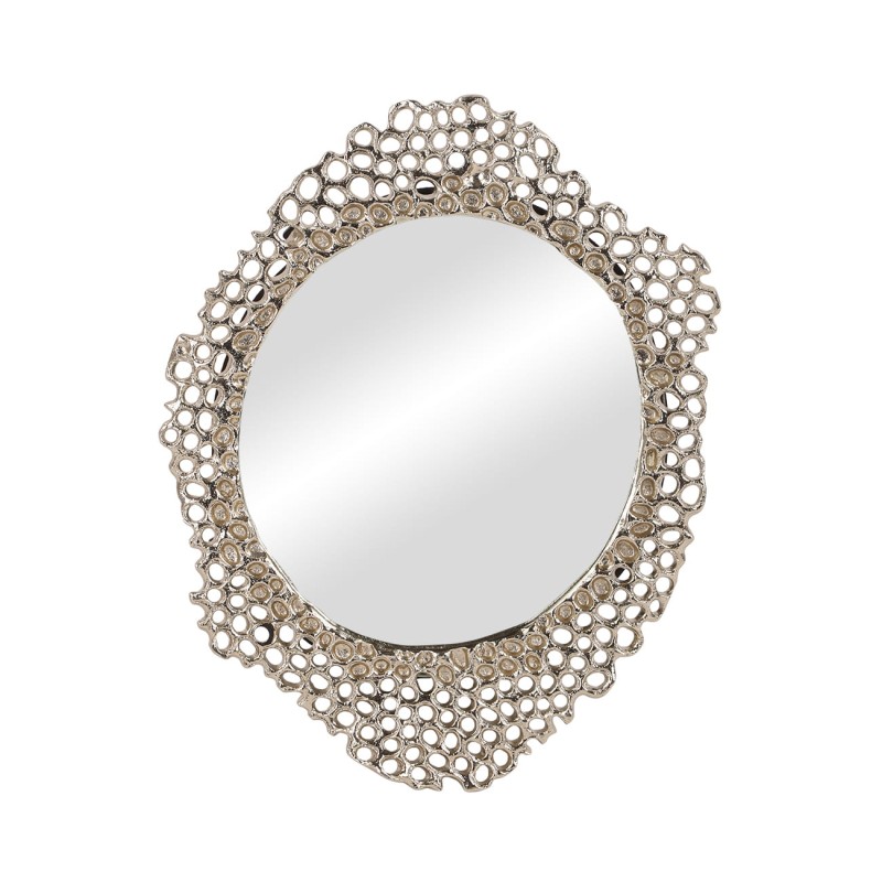 Honey Small mirror, 40 cm, with an elegant gold aluminium openwork frame inspired by honeycomb patterns.