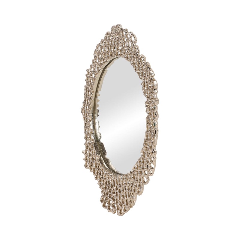 Honey Small mirror, 40 cm, with an elegant gold aluminium openwork frame inspired by honeycomb patterns.