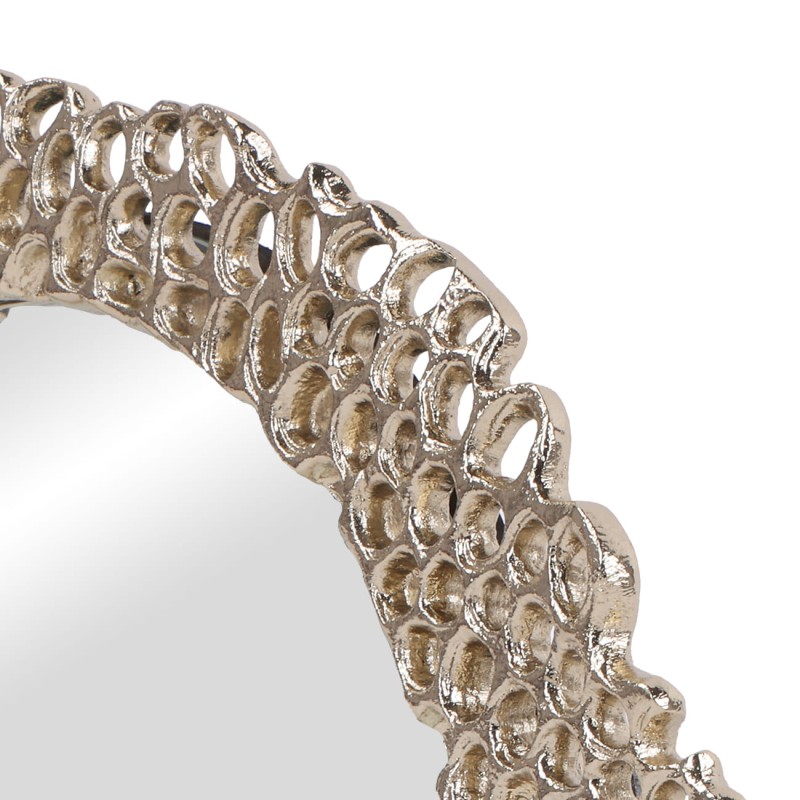 Honey Small mirror, 40 cm, with an elegant gold aluminium openwork frame inspired by honeycomb patterns.
