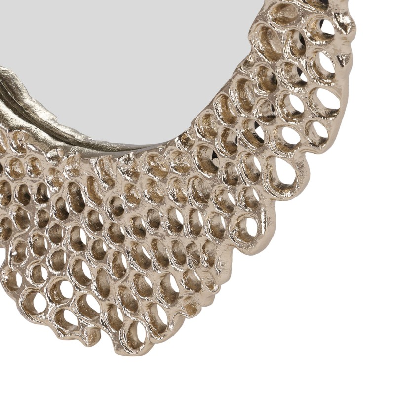 Honey Small mirror, 40 cm, with an elegant gold aluminium openwork frame inspired by honeycomb patterns.