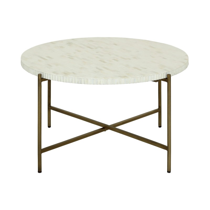 Apollo round coffee table 80 cm with white bone top and metal base. Stylish designer table for modern living rooms