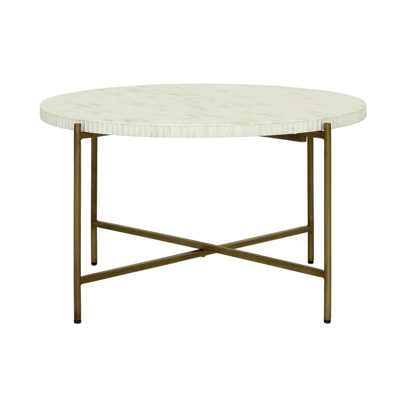 Apollo round coffee table 80 cm with white bone top and metal base. Stylish designer table for modern living rooms