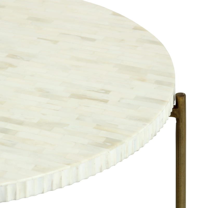 Apollo round coffee table 80 cm with white bone top and metal base. Stylish designer table for modern living rooms