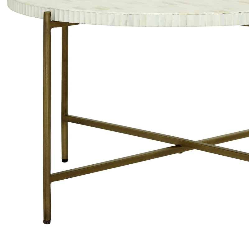 Apollo round coffee table 80 cm with white bone top and metal base. Stylish designer table for modern living rooms
