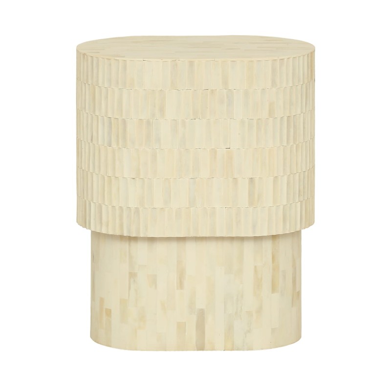 Apollo side table 46 cm – round white table with buffalo bone, featuring an elegant design perfect for modern and classic interiors.
