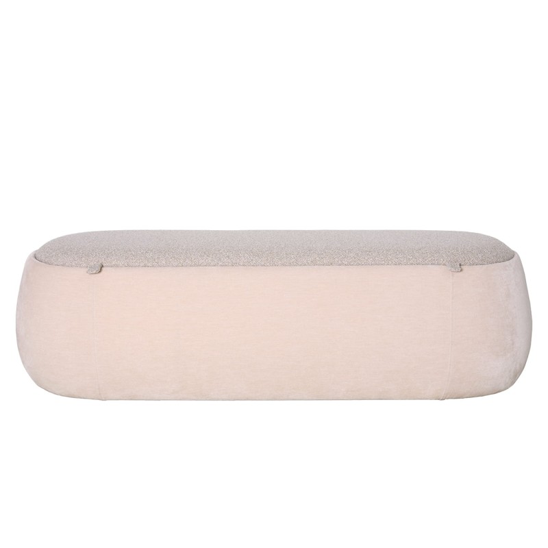 Pimlico beige bouclé velvet storage bench, 142 cm wide. An elegant upholstered bench with hidden storage, perfect for bedrooms, hallways and living spaces.