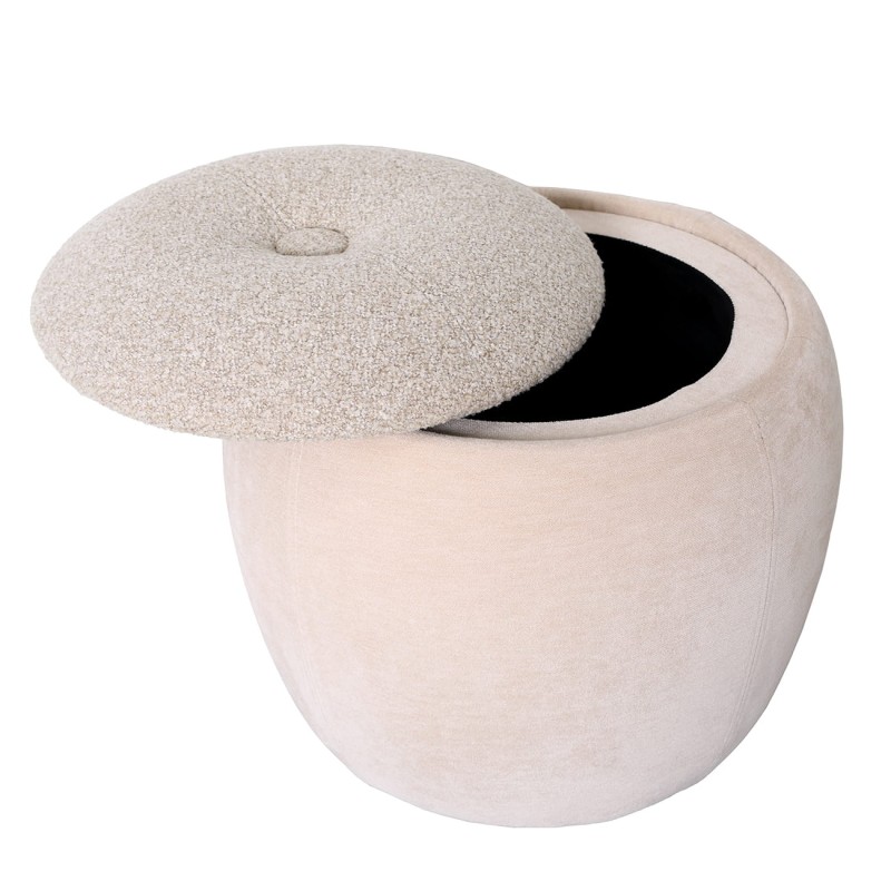Beige Pimlico storage ottoman 41 cm in velvet with bouclé seat – luxury upholstered footstool for living room or bedroom