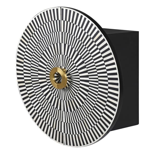 Kinnerton Black and White Wall Shelf with Bone-Inlaid Fronts, 90 cm Diameter, Two Shelves, Gold Accents
