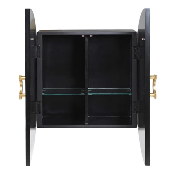 Kinnerton Black and White Wall Shelf with Bone-Inlaid Fronts, 90 cm Diameter, Two Shelves, Gold Accents