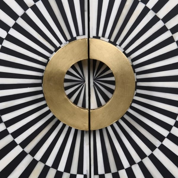 Kinnerton Black and White Wall Shelf with Bone-Inlaid Fronts, 90 cm Diameter, Two Shelves, Gold Accents