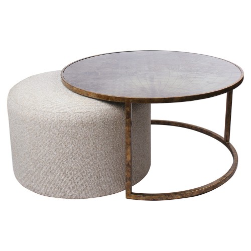 Maps Coffee Table Set 80 cm – Round Coffee Table with Pouffe