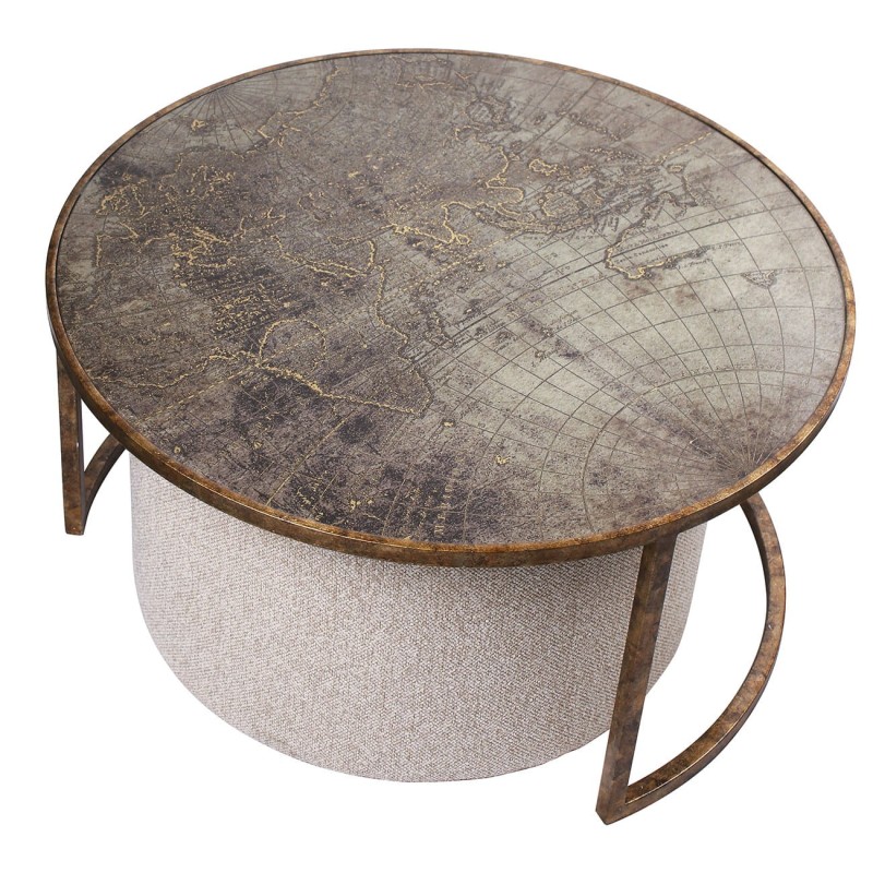 Maps coffee table set 80 cm – a round coffee table with matching pouffe, ideal for modern living rooms.