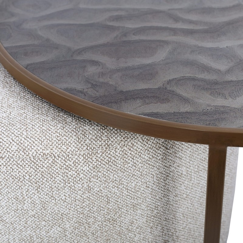 Driftwood coffee table set 80 cm – a round coffee table with matching pouffe, perfect for modern living rooms.