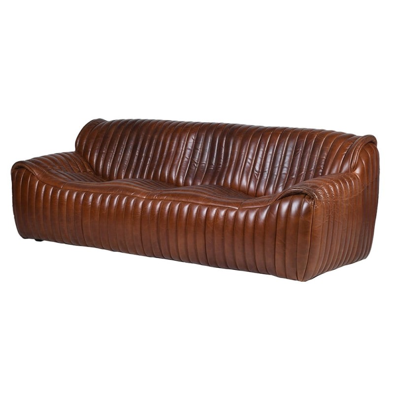 Novum brown leather sofa 215 cm upholstered in stitched brown leather, perfect for stylish modern interiors.