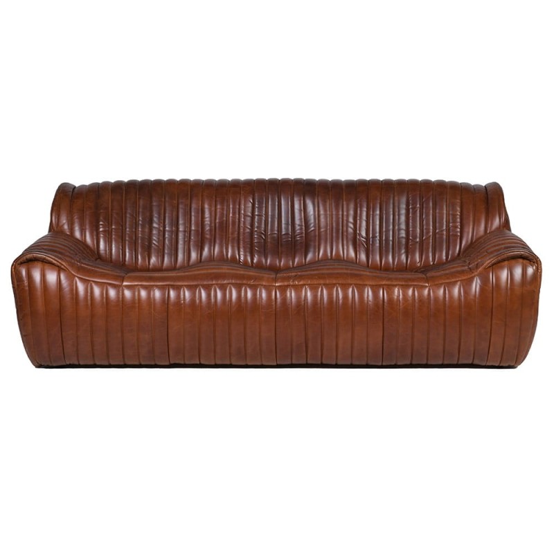 Novum brown leather sofa 215 cm upholstered in stitched brown leather, perfect for stylish modern interiors.