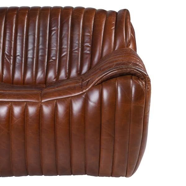 Novum brown leather sofa 215 cm upholstered in stitched brown leather, perfect for stylish modern interiors.