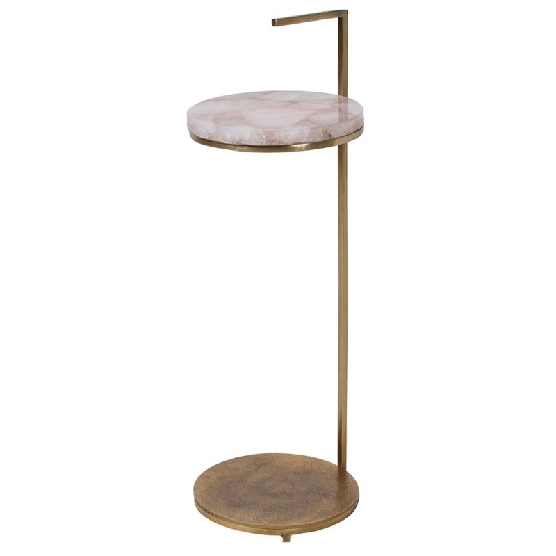 Agate round side table with a pink agate top, 76 cm high. An elegant accent table that adds colour and luxury to modern interiors.