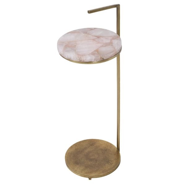 Agate round side table with a pink agate top, 76 cm high. An elegant accent table that adds colour and luxury to modern interiors.
