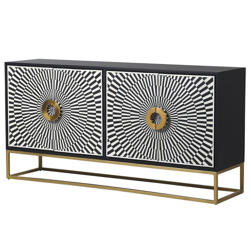 Kinnerton four-door sideboard 160 cm with bone-inlaid fronts and elegant gold details, perfect for luxury interiors.