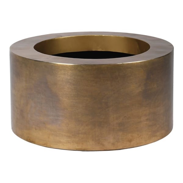 Large Brass gold iron planter, 70 cm diameter, ideal for modern living rooms. Durable metal construction with an elegant gold finish for stylish indoor plants.