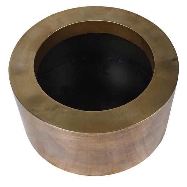Large Brass gold iron planter, 70 cm diameter, ideal for modern living rooms. Durable metal construction with an elegant gold finish for stylish indoor plants.