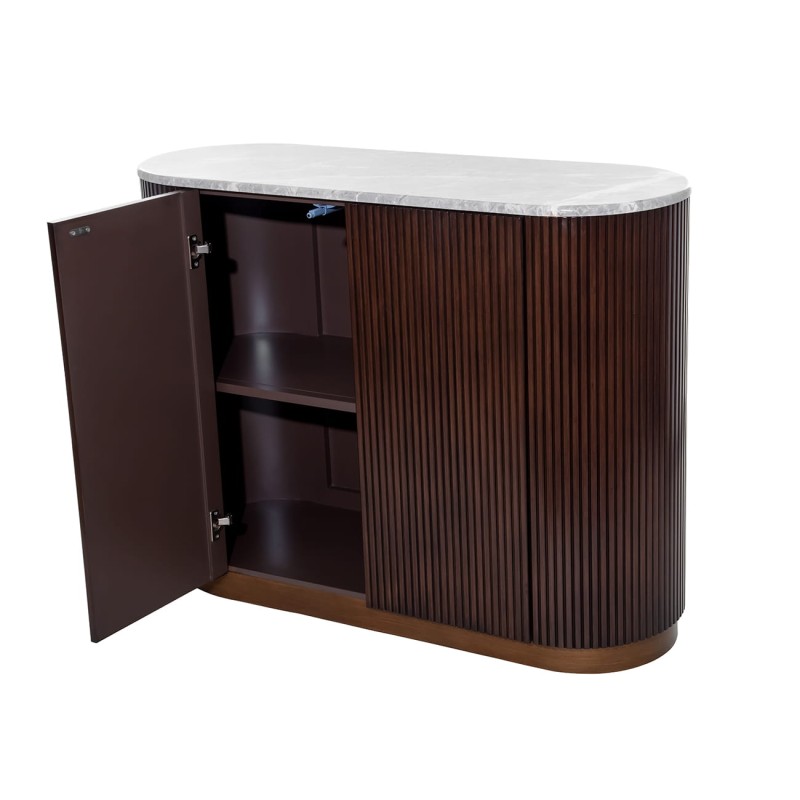 Bremner two-door chest with a marble top and wooden base. Elegant 110 cm design, perfect for modern living spaces.
