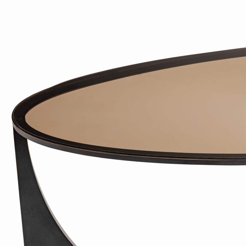 Linton oval glass coffee table with a metal base and refined glass top. Elegant 110 × 65 cm design, perfect for modern living rooms.