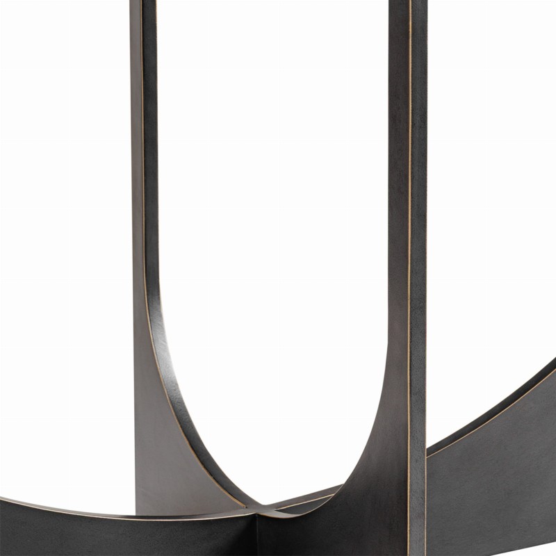Linton oval glass console table with a metal base and elegant glass top. Slim 130 × 40 cm design, perfect for modern interiors.