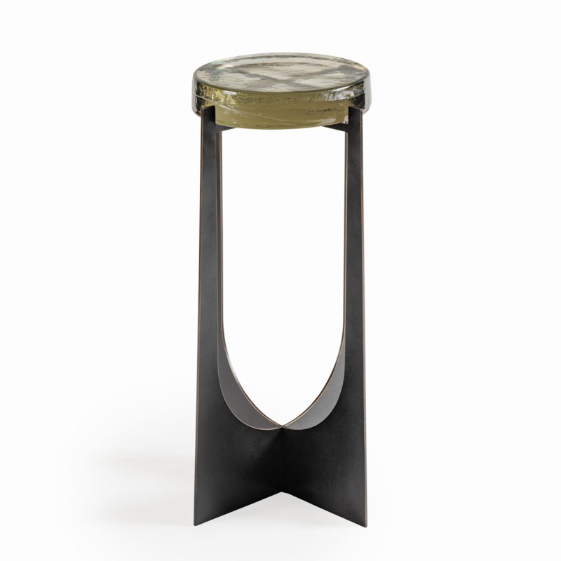 Modern Linton round side table, 60 cm, with metal base and glass top – ideal for living rooms, bedrooms and lounges.