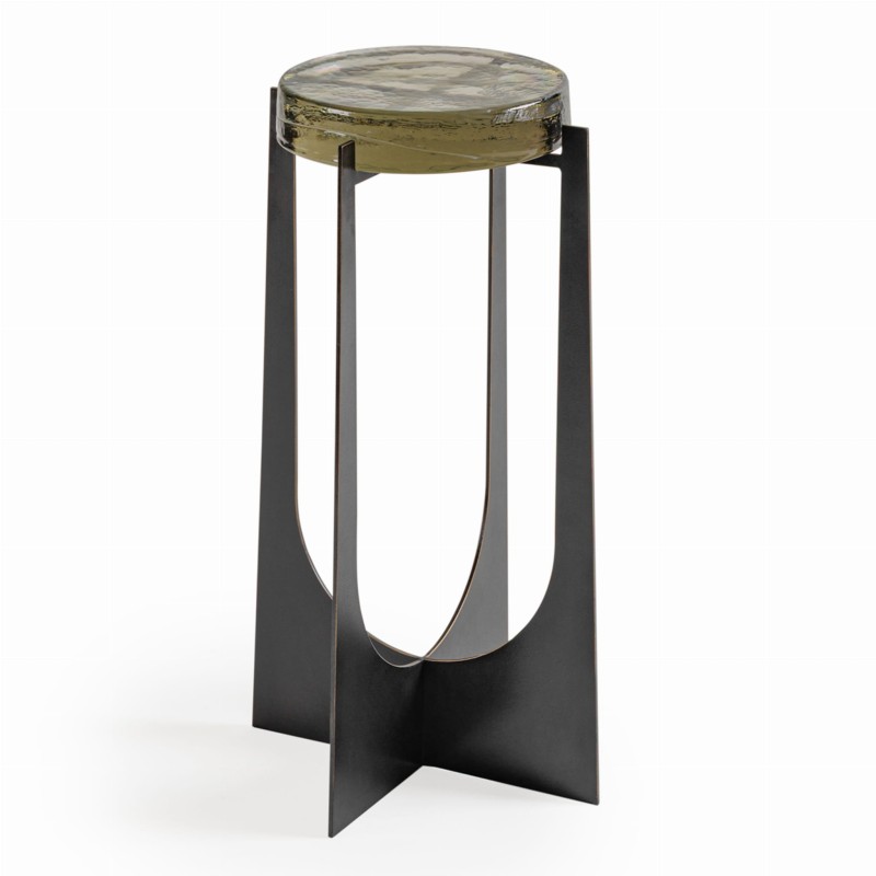 Modern Linton round side table, 60 cm, with metal base and glass top – ideal for living rooms, bedrooms and lounges.
