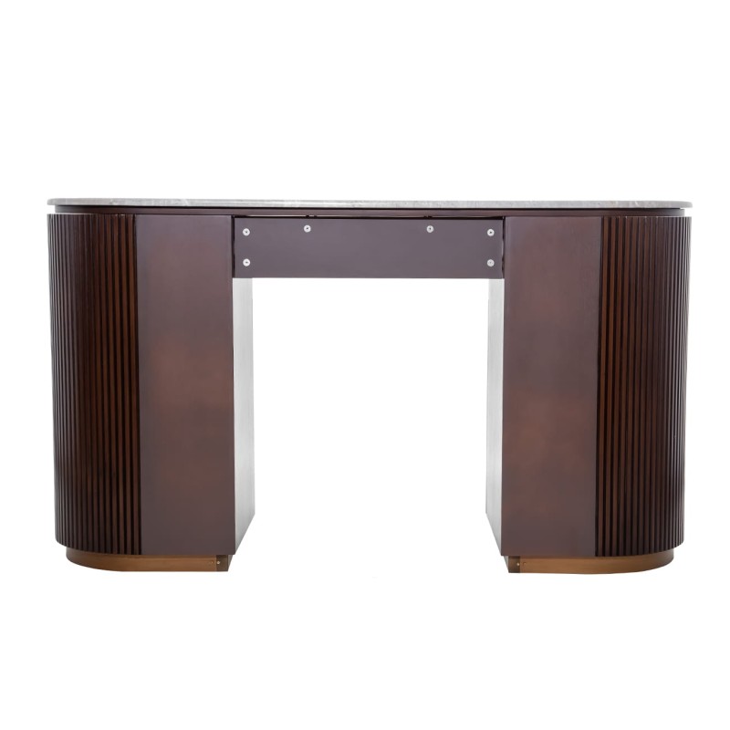 Bremner marble desk with a wooden base and two drawers. A stylish 142 cm desk combining natural marble and wood, perfect for a home office or elegant workspace.