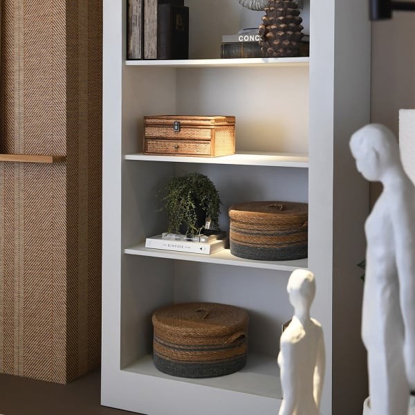 Arched white bookcase with a closed design and four shelves. A tall 230 cm storage cabinet with an elegant arch shape, ideal for modern interiors.