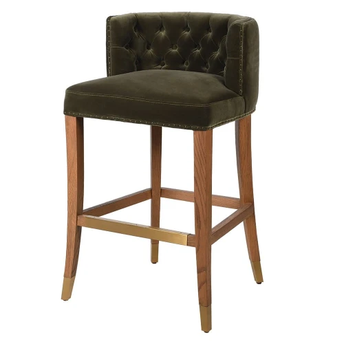 Belgrave Luxury Green Bar Stool with Oak Frame