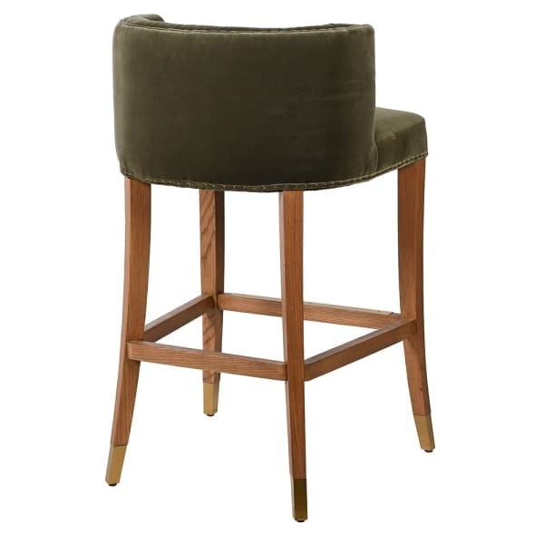 Green and oak bar stool with 77 cm seat height