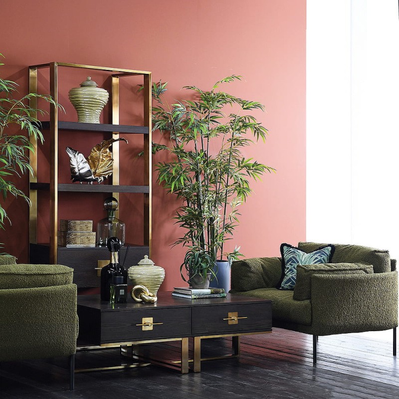 Brompton Gold shelving unit with ash veneer and stainless steel frame