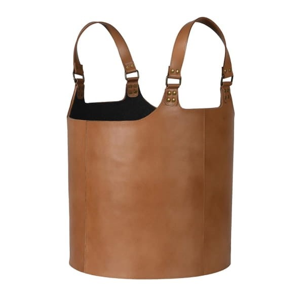 Decorative brown leather storage basket, 42 × 47 cm. Stylish and practical solution for organising living rooms, bedrooms or hallways.