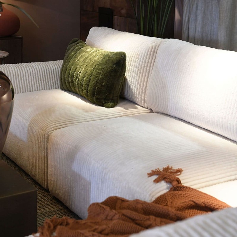 Corner Modular Sofa Set in Cream Corduroy Velvet Five Piece Configuration