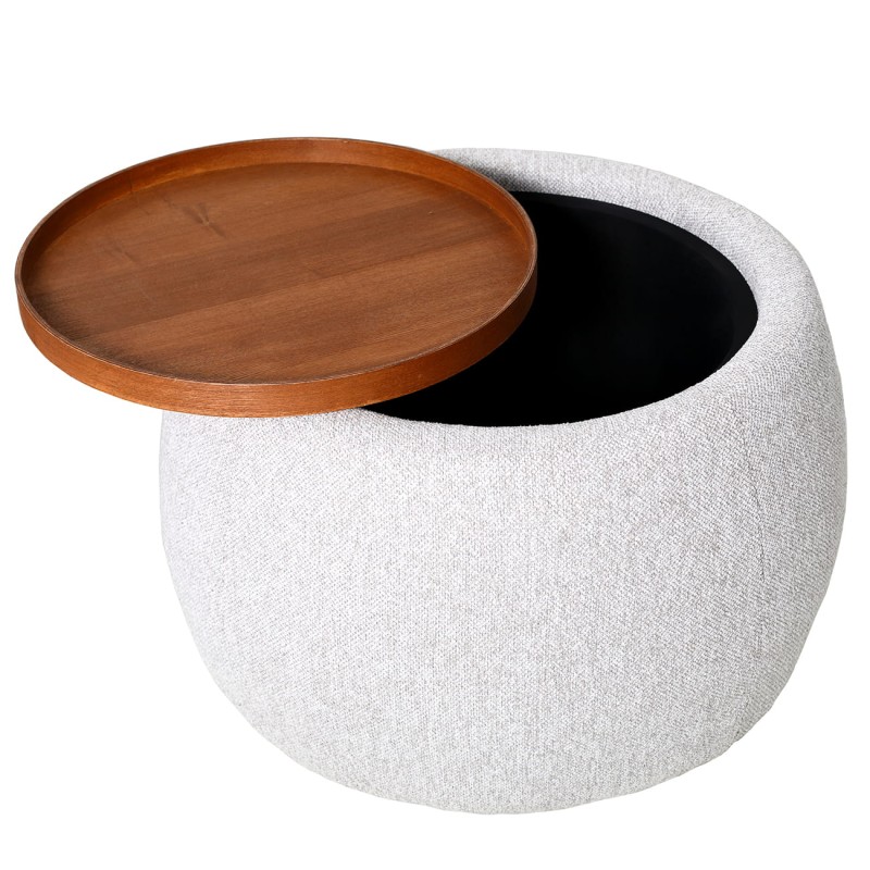 Gen Light Round Storage Ottoman with Wooden Top – 69 cm
