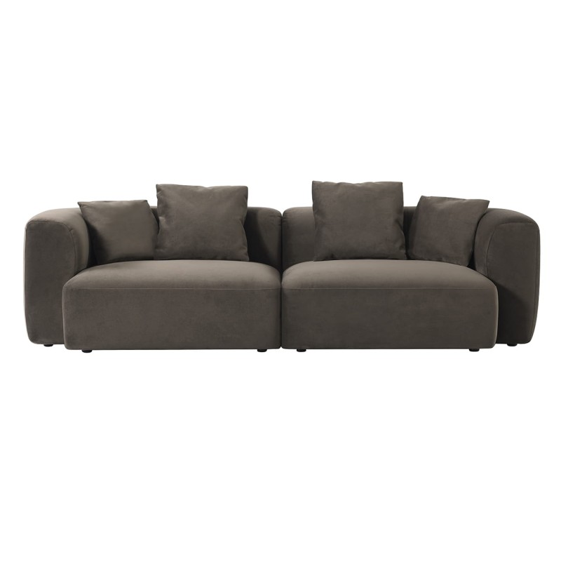 Brompton Brown 275 cm Velvet Sofa with Decorative Cushions