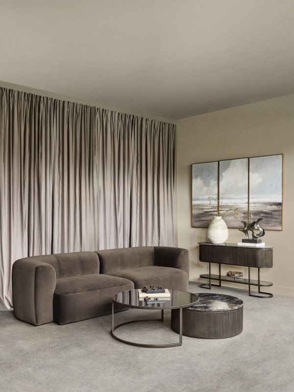 Brompton Brown 275 cm Velvet Sofa with Decorative Cushions