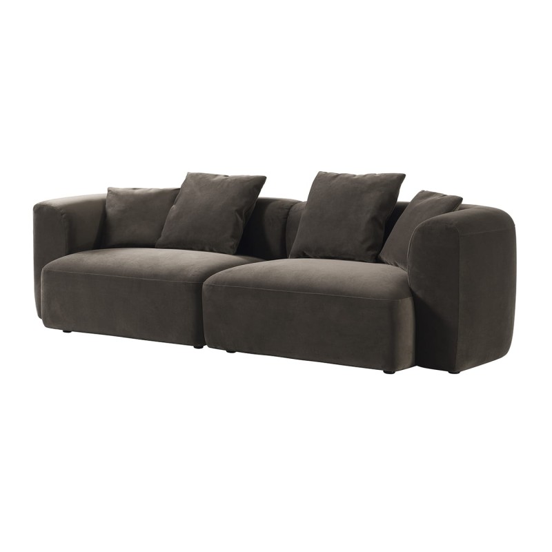 Brompton Brown 275 cm Velvet Sofa with Decorative Cushions