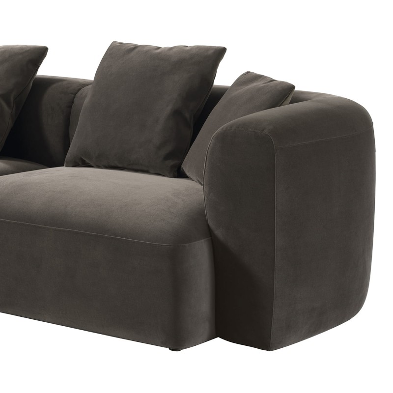 Brompton Brown 275 cm Velvet Sofa with Decorative Cushions