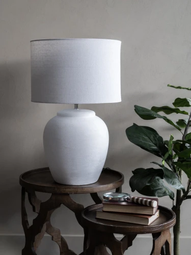 Classic Textured White Ceramic Table Lamp 57.5 cm with Shade