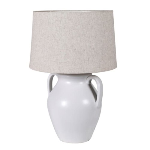 White Ceramic Table Lamp 65 cm with Linen Shade