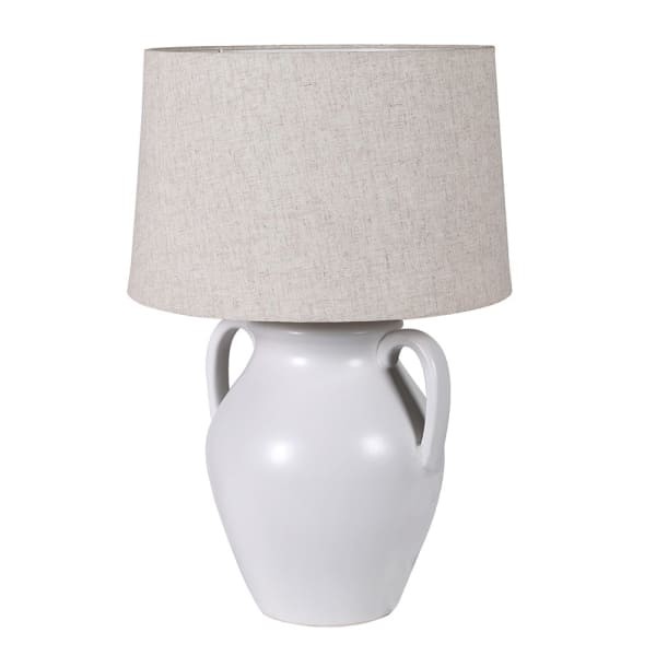 White ceramic table lamp 65 cm with beige linen shade