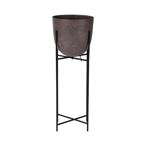 Chester Brown Planter 73 cm – Brown Aluminium Plant Pot on Black Metal Stand