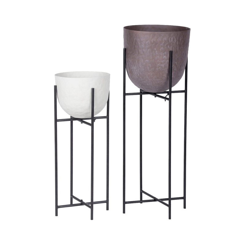 White floor planter with black stand